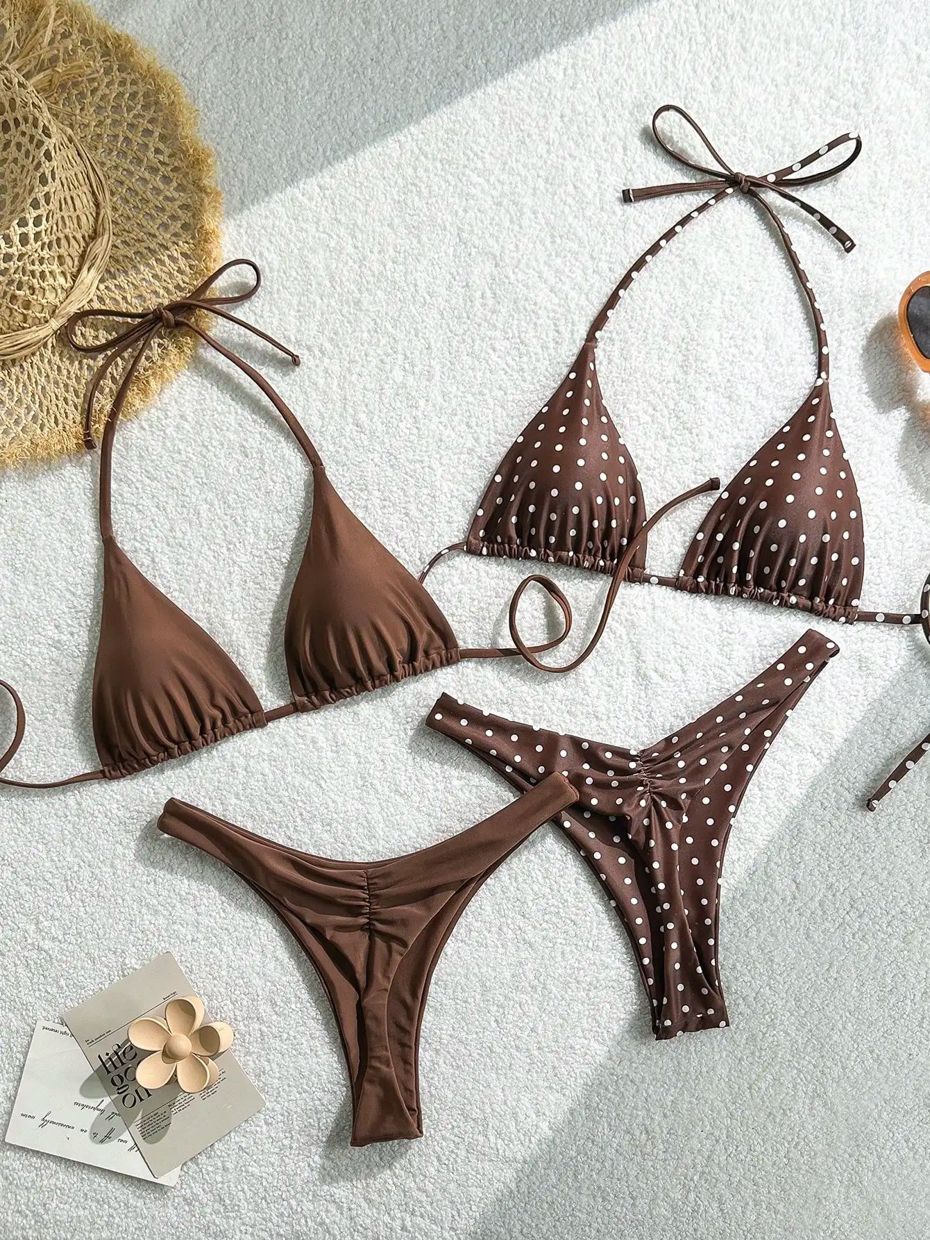 Retro Polka Dot Triangel-Bikini-Set Damen Vintage Zweiteiliger Badeanzug Sommer Strandbekleidung
