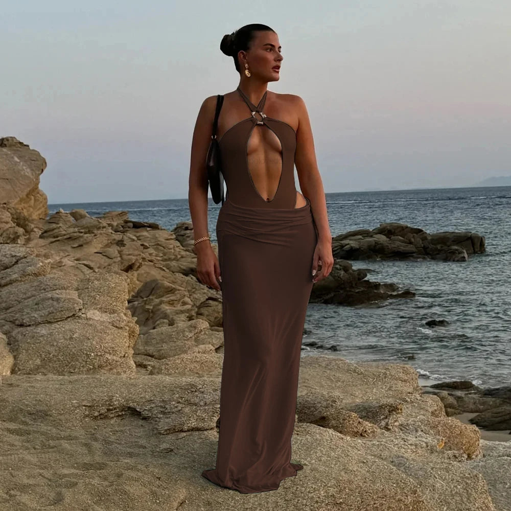 Hollow Out Bikini Set Women Swimwear with Long Skirt Cover Up Beachwear