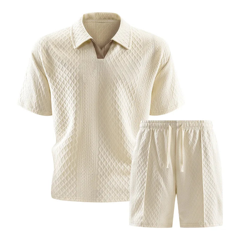 Herren Strukturiertes Poloshirt & Shorts Set – Luxuriöses Freizeit-Sommer-Zweiteiler-Outfit