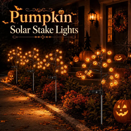 🎃 4 Stück Kürbis Solar-Gartenstecker – Halloween Gartendekoration