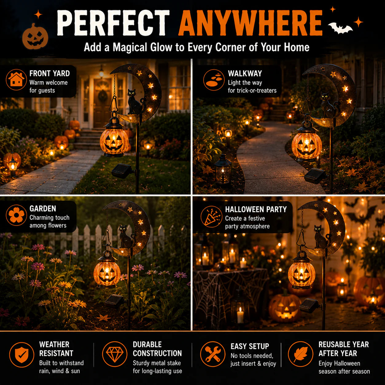 🔥 75% OFF TODAY 👻 Solar Halloween Garden Stake Light with Black Cat & Pumpkin