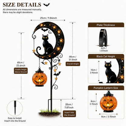 🔥 75% OFF TODAY 👻 Solar Halloween Garden Stake Light with Black Cat & Pumpkin