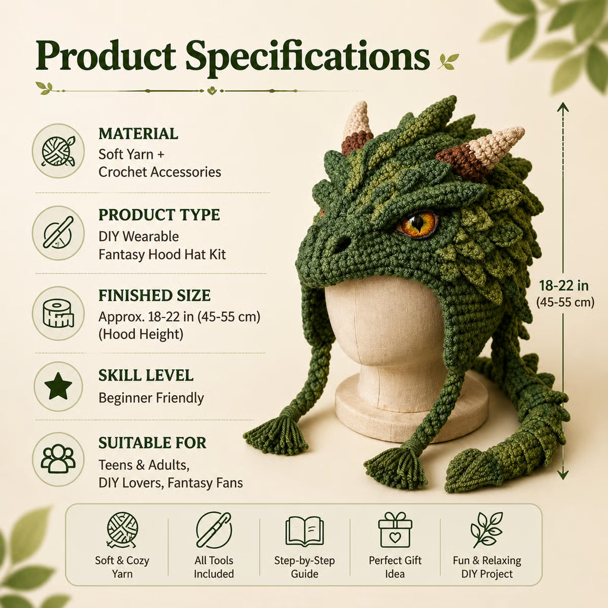 🔥🧵Fantasy Hood Hat DIY Crochet Kit