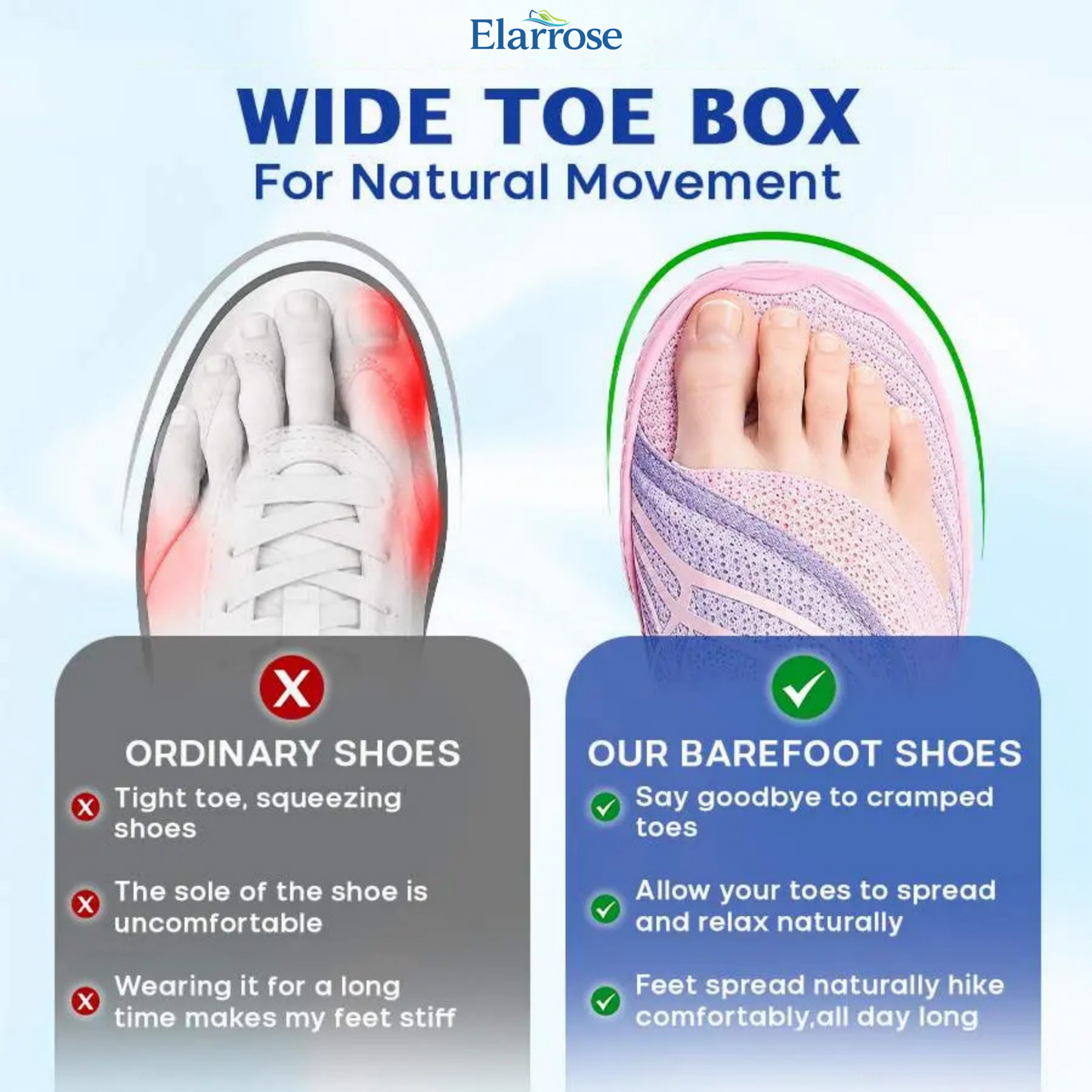 Elarrose - Wide Toe Box Waterproof Barefoot Shoes For Seniors
