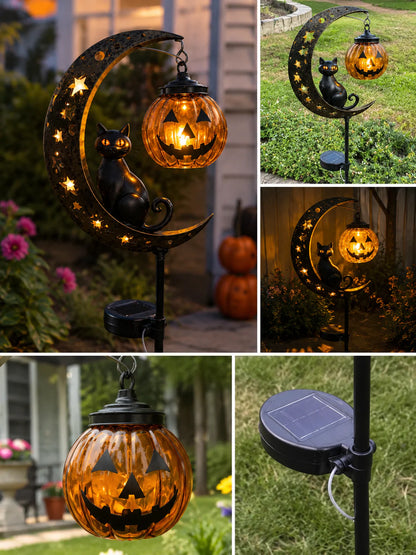 🔥 75% OFF TODAY 👻 Solar Halloween Garden Stake Light with Black Cat & Pumpkin