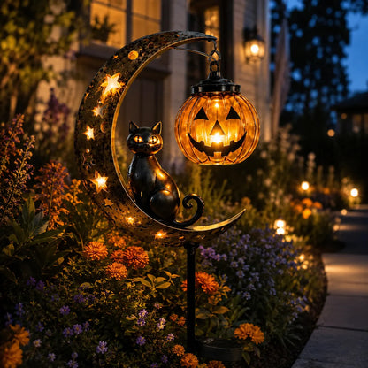 🔥 75% OFF TODAY 👻 Solar Halloween Garden Stake Light with Black Cat & Pumpkin
