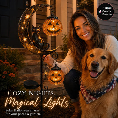 🔥 75% OFF TODAY 👻 Solar Halloween Garden Stake Light with Black Cat & Pumpkin