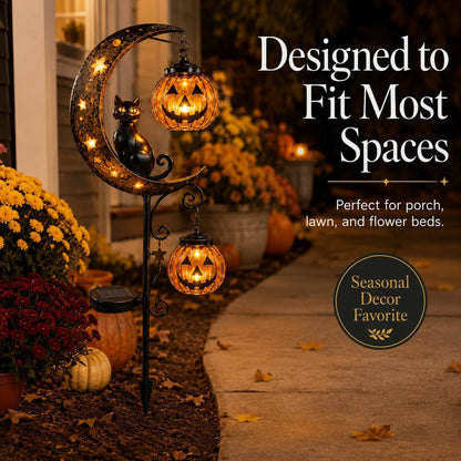 🔥 75% OFF TODAY 👻 Solar Halloween Garden Stake Light with Black Cat & Pumpkin