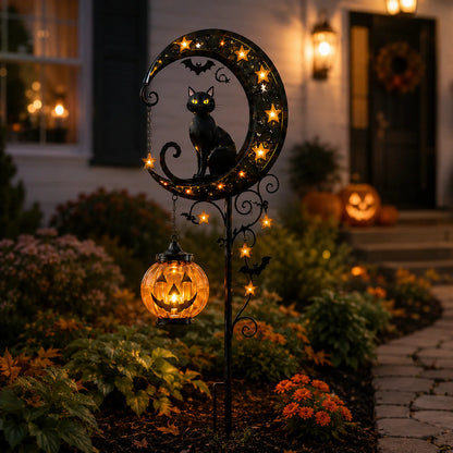 🔥 75% OFF TODAY 👻 Solar Halloween Garden Stake Light with Black Cat & Pumpkin