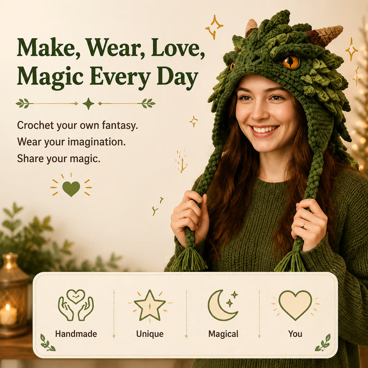 🔥🧵Fantasy Hood Hat DIY Crochet Kit