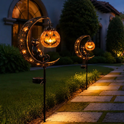 🔥 75% OFF TODAY 👻 Solar Halloween Garden Stake Light with Black Cat & Pumpkin